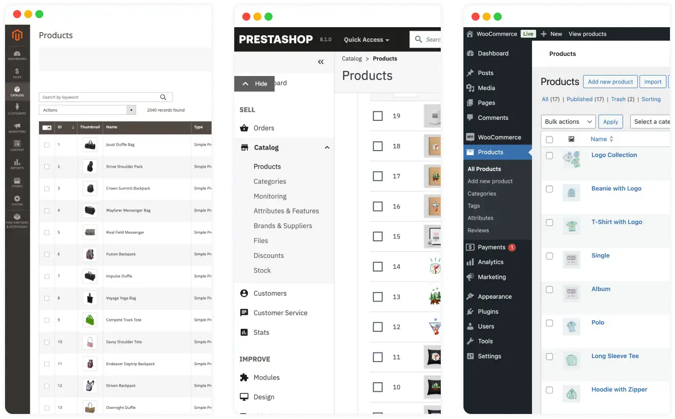 Moduły e-commerce: Magento, PrestaShop, WooCommerce